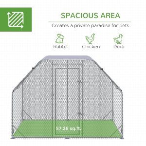 PawHut Chicken Run, Galvanized Large Metal Chicken Coop Cage, Walk-in Enclosure Poultry Hen Run House Playpen Rabbit Hutch with Flat Roof, Cover, 9.2' x 6.2' x 6.5', Silver - Image 4