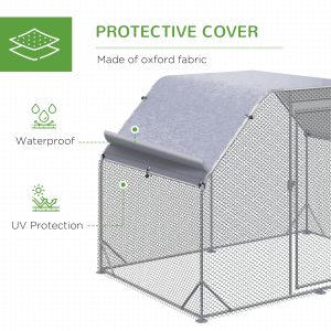 PawHut Chicken Run, Galvanized Large Metal Chicken Coop Cage, Walk-in Enclosure Poultry Hen Run House Playpen Rabbit Hutch with Flat Roof, Cover, 9.2' x 6.2' x 6.5', Silver - Image 7