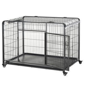 PawHut Folding Dog Crate Heavy Duty Cage for Extra Large Sized Dogs with Double Doors, Lockable Wheels Tray, 49" x 30" x 32" - Image 11