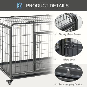 PawHut Folding Dog Crate Heavy Duty Cage for Extra Large Sized Dogs with Double Doors, Lockable Wheels Tray, 49" x 30" x 32" - Image 5