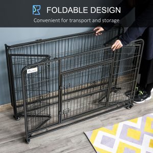 PawHut Folding Dog Crate Heavy Duty Cage for Extra Large Sized Dogs with Double Doors, Lockable Wheels Tray, 49" x 30" x 32" - Image 7