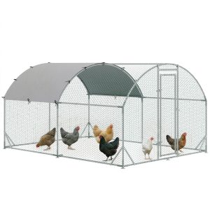 PawHut Galvanized Large Metal Chicken Coop Cage Walk-in Enclosure Poultry Hen Run House Playpen Rabbit Hutch with Cover for Outdoor Backyard 9.2' x 12.5' x 6.5' Silver - Image 2