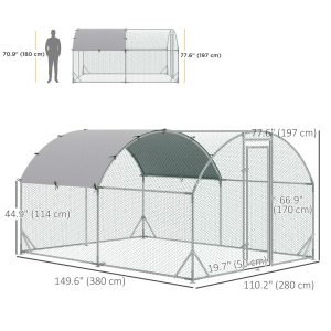 PawHut Galvanized Large Metal Chicken Coop Cage Walk-in Enclosure Poultry Hen Run House Playpen Rabbit Hutch with Cover for Outdoor Backyard 9.2' x 12.5' x 6.5' Silver - Image 3
