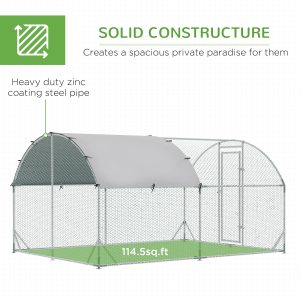 PawHut Galvanized Large Metal Chicken Coop Cage Walk-in Enclosure Poultry Hen Run House Playpen Rabbit Hutch with Cover for Outdoor Backyard 9.2' x 12.5' x 6.5' Silver - Image 6