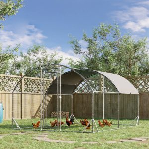 PawHut Galvanized Large Metal Chicken Coop Cage Walk-in Enclosure Poultry Hen Run House Playpen Rabbit Hutch with Cover for Outdoor Backyard 9.2' x 12.5' x 6.5' Silver - Image 8