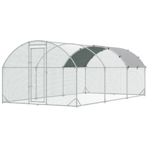 PawHut Galvanized Large Metal Chicken Coop Cage Walk-in Enclosure Poultry Hen Run House Playpen Rabbit Hutch with Cover for Outdoor Backyard 9.2' x 18.7' x 6.5' Silver - Image 11