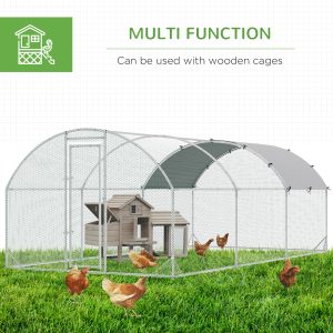 PawHut Galvanized Large Metal Chicken Coop Cage Walk-in Enclosure Poultry Hen Run House Playpen Rabbit Hutch with Cover for Outdoor Backyard 9.2' x 18.7' x 6.5' Silver - Image 5