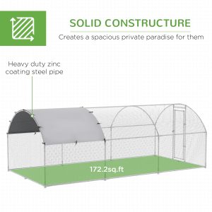 PawHut Galvanized Large Metal Chicken Coop Cage Walk-in Enclosure Poultry Hen Run House Playpen Rabbit Hutch with Cover for Outdoor Backyard 9.2' x 18.7' x 6.5' Silver - Image 6