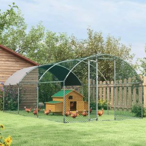PawHut Galvanized Large Metal Chicken Coop Cage Walk-in Enclosure Poultry Hen Run House Playpen Rabbit Hutch with Cover for Outdoor Backyard 9.2' x 18.7' x 6.5' Silver - Image 8