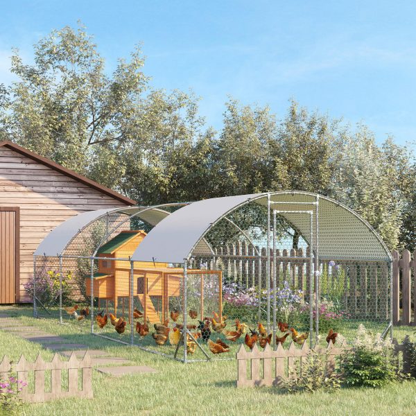 PawHut Galvanized Large Metal Chicken Coop Cage Walk-in Enclosure Poultry Hen Run House Playpen Rabbit Hutch with Cover for Outdoor Backyard 9.2' x 24.9' x 6.5' Silver - Image 1