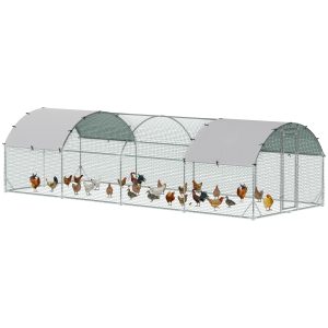 PawHut Galvanized Large Metal Chicken Coop Cage Walk-in Enclosure Poultry Hen Run House Playpen Rabbit Hutch with Cover for Outdoor Backyard 9.2' x 24.9' x 6.5' Silver - Image 2