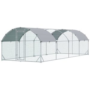 PawHut Galvanized Large Metal Chicken Coop Cage Walk-in Enclosure Poultry Hen Run House Playpen Rabbit Hutch with Cover for Outdoor Backyard 9.2' x 24.9' x 6.5' Silver - Image 11