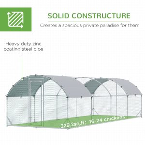PawHut Galvanized Large Metal Chicken Coop Cage Walk-in Enclosure Poultry Hen Run House Playpen Rabbit Hutch with Cover for Outdoor Backyard 9.2' x 24.9' x 6.5' Silver - Image 6