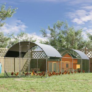 PawHut Galvanized Large Metal Chicken Coop Cage Walk-in Enclosure Poultry Hen Run House Playpen Rabbit Hutch with Cover for Outdoor Backyard 9.2' x 24.9' x 6.5' Silver - Image 8