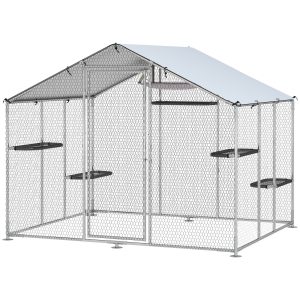 PawHut Large Catio Outdoor Cat Enclosure with Waterproof Cover, Walk-in Cat Patio w/ 5 Adjustable Platforms & Hammock 94.5" W - Image 12