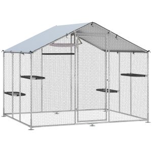 PawHut Large Catio Outdoor Cat Enclosure with Waterproof Cover, Walk-in Cat Patio w/ 5 Adjustable Platforms & Hammock 94.5" W - Image 11