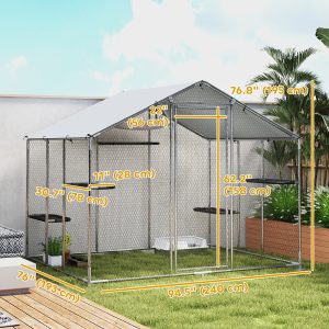 PawHut Large Catio Outdoor Cat Enclosure with Waterproof Cover, Walk-in Cat Patio w/ 5 Adjustable Platforms & Hammock 94.5" W - Image 3