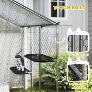 PawHut Large Catio Outdoor Cat Enclosure with Waterproof Cover, Walk-in Cat Patio w/ 5 Adjustable Platforms & Hammock 94.5" W - Image 6