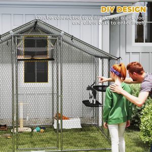 PawHut Large Catio Outdoor Cat Enclosure with Waterproof Cover, Walk-in Cat Patio w/ 5 Adjustable Platforms & Hammock 94.5" W - Image 9