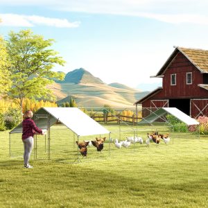 PawHut Metal Chicken Coop with Water- and UV-Protection Cover for Backyard Hen, Duck, Rabbit, 39.4' x 9.8' x 6.4' - Image 1