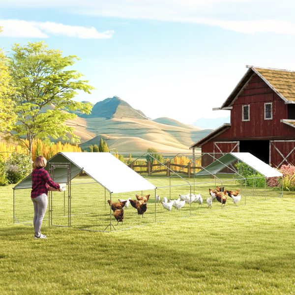 PawHut Metal Chicken Coop with Water- and UV-Protection Cover for Backyard Hen, Duck, Rabbit, 39.4' x 9.8' x 6.4' - Image 1