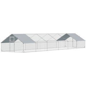 PawHut Metal Chicken Coop with Water- and UV-Protection Cover for Backyard Hen, Duck, Rabbit, 39.4' x 9.8' x 6.4' - Image 2
