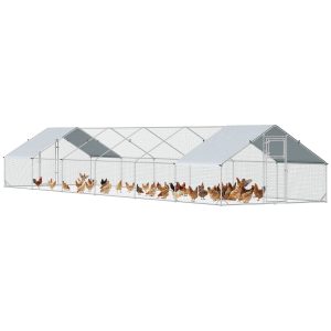 PawHut Metal Chicken Coop with Water- and UV-Protection Cover for Backyard Hen, Duck, Rabbit, 39.4' x 9.8' x 6.4' - Image 11