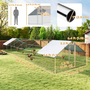 PawHut Metal Chicken Coop with Water- and UV-Protection Cover for Backyard Hen, Duck, Rabbit, 39.4' x 9.8' x 6.4' - Image 3