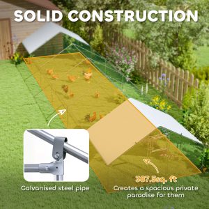 PawHut Metal Chicken Coop with Water- and UV-Protection Cover for Backyard Hen, Duck, Rabbit, 39.4' x 9.8' x 6.4' - Image 6