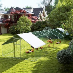PawHut Metal Chicken Coop with Water- and UV-Protection Cover for Backyard Hen, Duck, Rabbit, 39.4' x 9.8' x 6.4' - Image 8