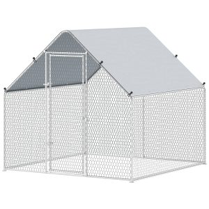 PawHut Metal Chicken Coop with Water- and UV-Protection Cover for Backyard Hen, Duck, Rabbit, 6.6' x 6.6' x 6.6' - Image 2