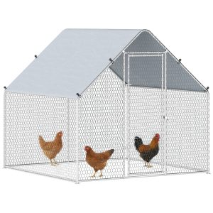 PawHut Metal Chicken Coop with Water- and UV-Protection Cover for Backyard Hen, Duck, Rabbit, 6.6' x 6.6' x 6.6' - Image 11