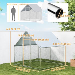 PawHut Metal Chicken Coop with Water- and UV-Protection Cover for Backyard Hen, Duck, Rabbit, 6.6' x 6.6' x 6.6' - Image 3