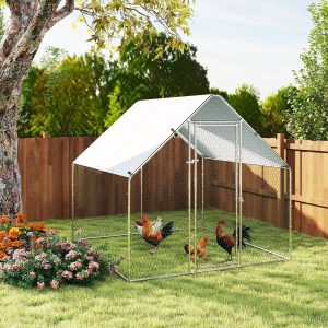 PawHut Metal Chicken Coop with Water- and UV-Protection Cover for Backyard Hen, Duck, Rabbit, 6.6' x 6.6' x 6.6' - Image 8