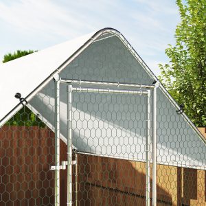 PawHut Metal Chicken Coop with Water- and UV-Protection Cover for Backyard Hen, Duck, Rabbit, 6.6' x 6.6' x 6.6' - Image 9