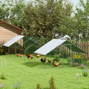 PawHut Metal Chicken Coop with Water- and UV-Protection Cover for Backyard Hen, Duck, Rabbit, 9.8' x 32.8' x 6.4' - Image 1