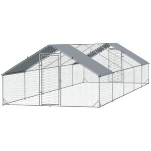 PawHut Metal Chicken Coop with Water- and UV-Protection Cover for Backyard Hen, Duck, Rabbit, 9.8' x 32.8' x 6.4' - Image 2