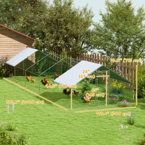 PawHut Metal Chicken Coop with Water- and UV-Protection Cover for Backyard Hen, Duck, Rabbit, 9.8' x 32.8' x 6.4' - Image 3