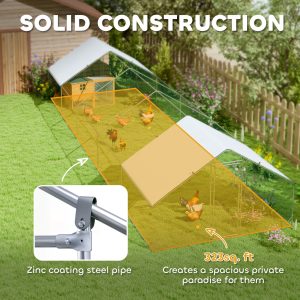PawHut Metal Chicken Coop with Water- and UV-Protection Cover for Backyard Hen, Duck, Rabbit, 9.8' x 32.8' x 6.4' - Image 6
