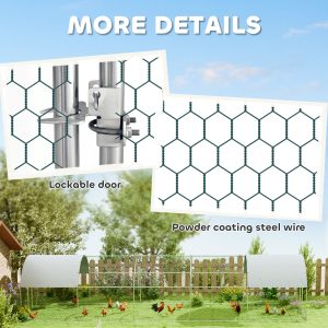 PawHut Metal Chicken Coop with Water- and UV-Protection Cover for Backyard Hen, Duck, Rabbit, 9.8' x 32.8' x 6.4' - Image 7