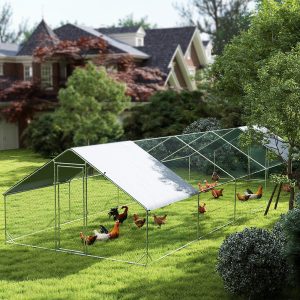 PawHut Metal Chicken Coop with Water- and UV-Protection Cover for Backyard Hen, Duck, Rabbit, 9.8' x 32.8' x 6.4' - Image 8