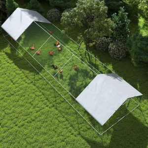 PawHut Metal Chicken Coop with Water- and UV-Protection Cover for Backyard Hen, Duck, Rabbit, 9.8' x 32.8' x 6.4' - Image 9