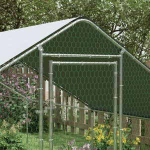 PawHut Metal Chicken Coop with Water- and UV-Protection Cover for Backyard Hen, Duck, Rabbit, 9.8' x 32.8' x 6.4' - Image 10