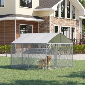 PawHut Outdoor Dog Kennel with Roof, Dog Run with Waterproof & UV-Resistant Cover, Secure Lock, for Backyard & Patio, 7.5' x 7.5' x 5.7' - Image 1