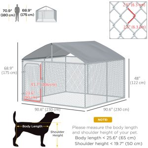 PawHut Outdoor Dog Kennel with Roof, Dog Run with Waterproof & UV-Resistant Cover, Secure Lock, for Backyard & Patio, 7.5' x 7.5' x 5.7' - Image 3
