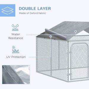 PawHut Outdoor Dog Kennel with Roof, Dog Run with Waterproof & UV-Resistant Cover, Secure Lock, for Backyard & Patio, 7.5' x 7.5' x 5.7' - Image 5