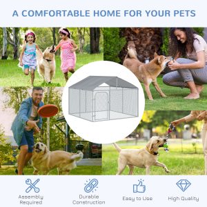 PawHut Outdoor Dog Kennel with Roof, Dog Run with Waterproof & UV-Resistant Cover, Secure Lock, for Backyard & Patio, 7.5' x 7.5' x 5.7' - Image 7