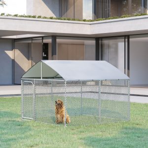 PawHut Outdoor Dog Kennel with Roof, Dog Run with Waterproof & UV-Resistant Cover, Secure Lock, for Backyard & Patio, 7.5' x 7.5' x 5.7' - Image 8