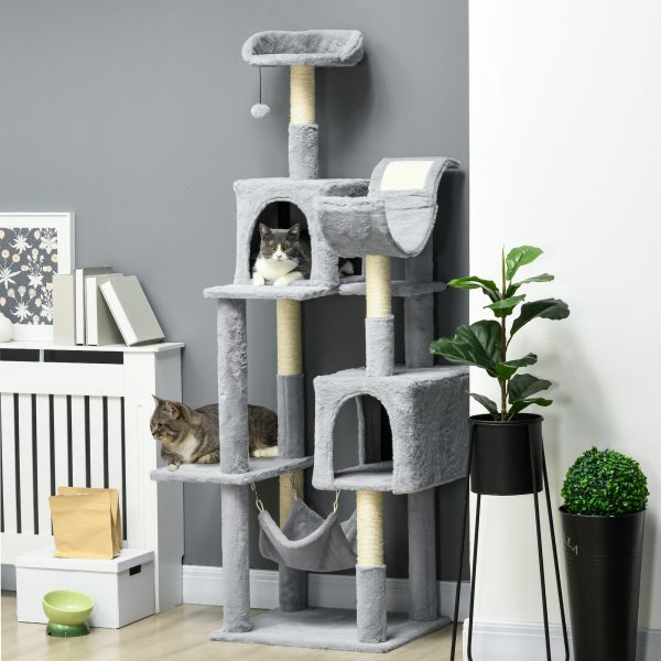 PawHut Tall Cat Tree for Indoor Cats, 70" Multi-Level Cat Tower with Hammock, Cat Bed, Cat Condo with Sisal Scratching Posts, Bluish Grey - Image 1