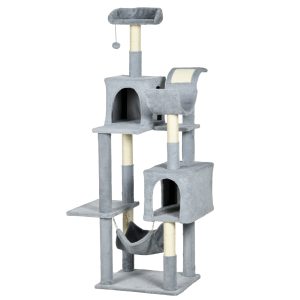 PawHut Tall Cat Tree for Indoor Cats, 70" Multi-Level Cat Tower with Hammock, Cat Bed, Cat Condo with Sisal Scratching Posts, Bluish Grey - Image 2